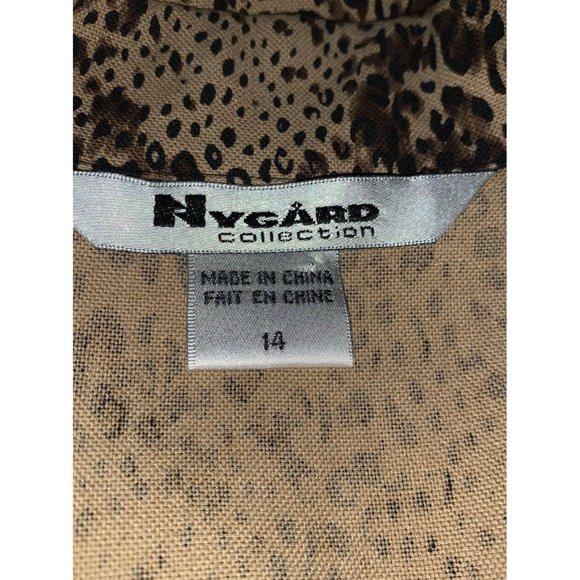 Nygard Collection Sz 14 Brown Leopard Silk Blend Button Front Blouse Collar EUC - Picture 7 of 8